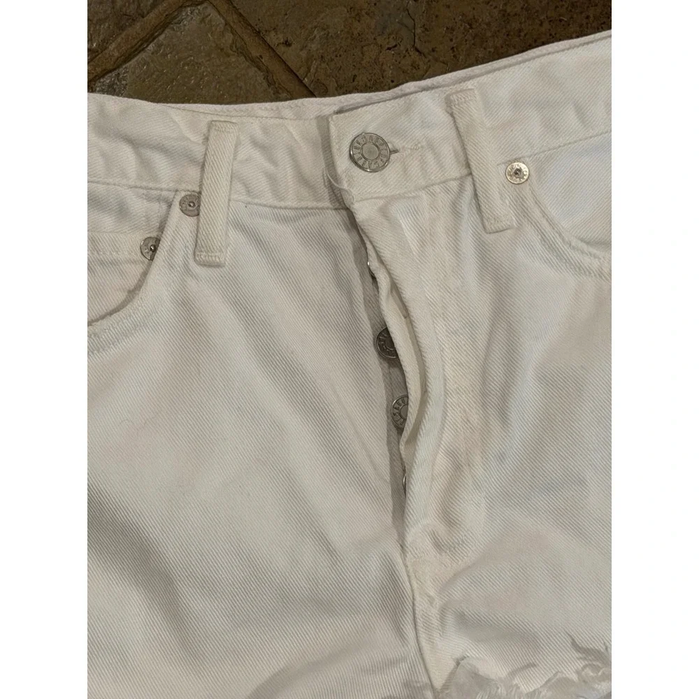 AGOLDE Mid-Rise Cut-Off Denim Shorts Repose White Button Fly Parker 26